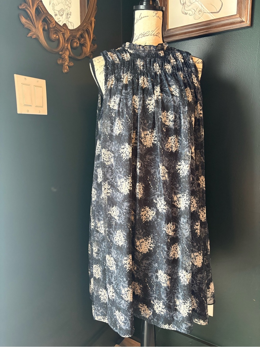 High neck navy floral dress